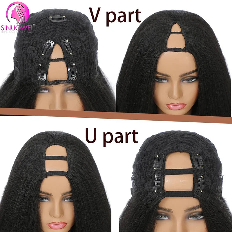 Short Bob Yaki Straight U & V Part Human Hair Wig