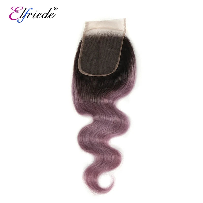 #1B/Dusty Pink Body Wave Hair Bundles with 4X4 Lace Closure - Human Hair