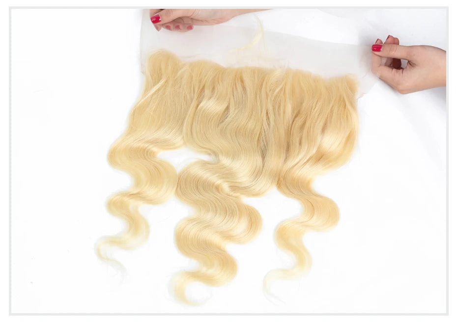 613 Blonde Body Wave HD Lace Frontal or Closure PrePlucked Brazilian Remy Human Hair - Various Options Available