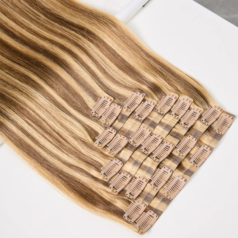 Straight Ombre Highlight Clip-in Human Hair Extensions 9pcs