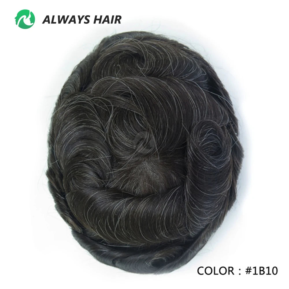 0.12-0.14mm PU Toupee Human Hair Men's Capillary Prothesis 130% Density - Various Colors Available