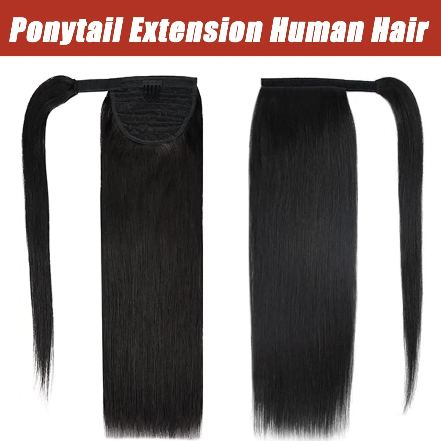 Human Hair Wrap Around Ponytail 10-32 Inches; Available in Straight, Body Wave, Water Wave & Kinky Curly (Natural Color)