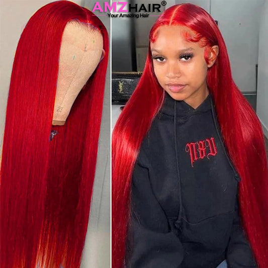 Hot Red Bone Brazilian Straight - Pre Plucked Lace Human Hair Wig