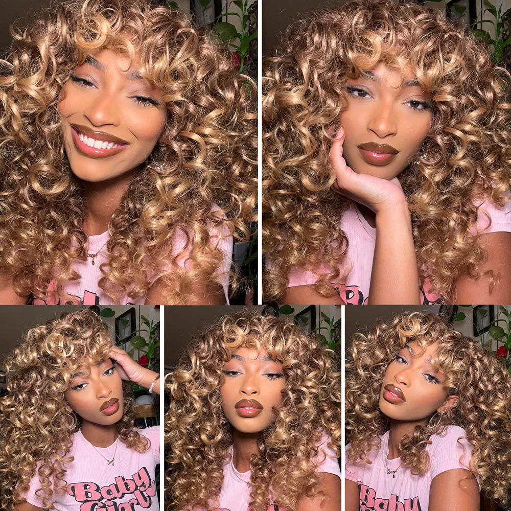 Synthetic Curly Wigs With Bangs - Various Colors Available
