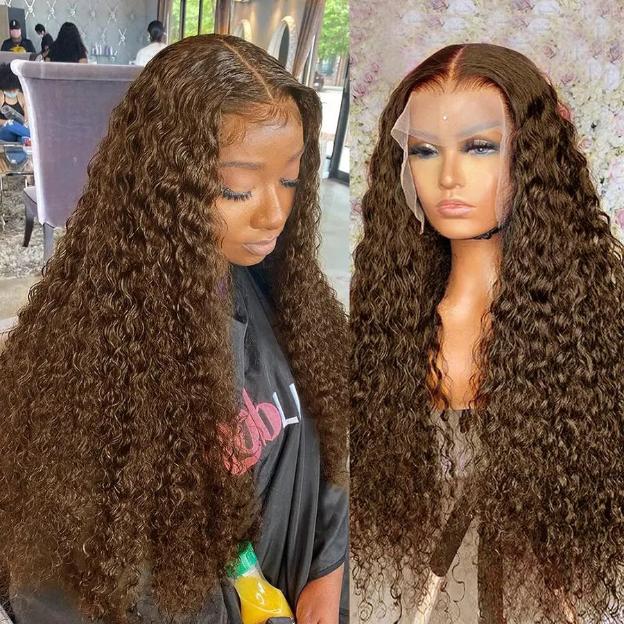 Chocolate Brown Brazilian Curly Wave - Glueless HD Lace Frontal Human Hair Wig