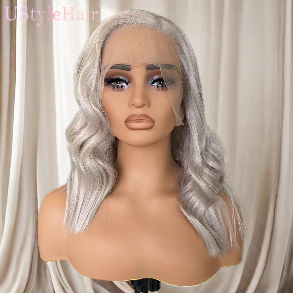 Short Body Wave Bob Lace Front Synthetic Wig With Side Part - Various Colors Available