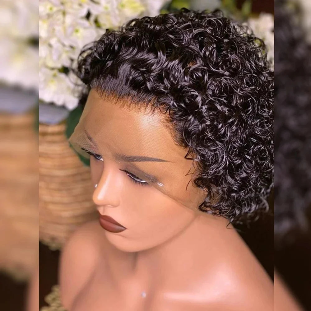 Pixie Cut Spring Curl - Lace Frontal Human Hair Wig - Various Colors Available