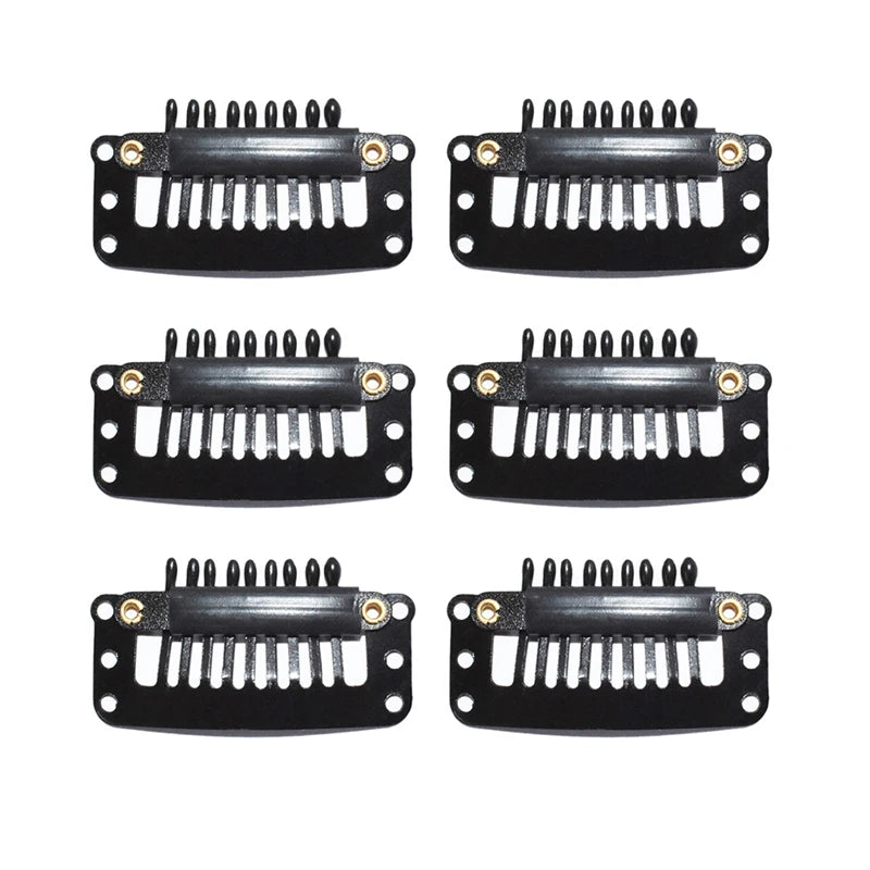 Small 24 Pcs 9-teeth Beige/Brown/Black Hair Clips for Extension Clip-Ins