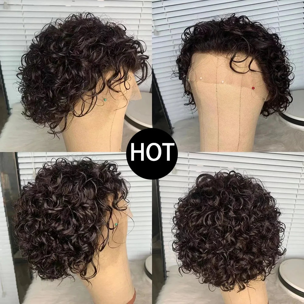 Pixie Cut Spring Curl - Lace Frontal Human Hair Wig - Various Colors Available