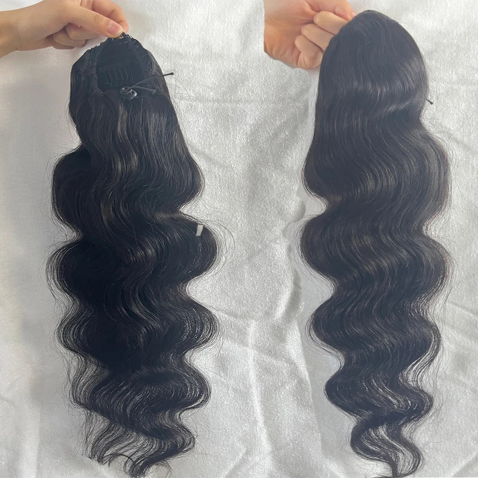 Body Wave Brazilian Remy Drawstring Clip In Human Hair Ponytail, 8-26 Inches Available