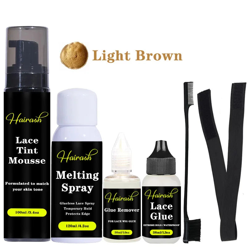 Wig Installation Kit Set includes : Melting Spray, Lace Tint Mousse, Wig Glue Waterproof  & Glue Remover