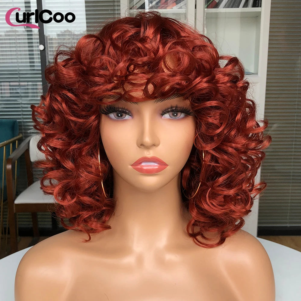 Big Bouncy Fluffy Curly Synthetic Wigs With Bangs - Various Colors Available
