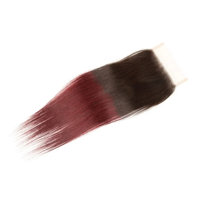 1B/99J (Natural & Burgundy Colors) 4X4 Lace Closure Raw Remy Human Hair With Baby Hair