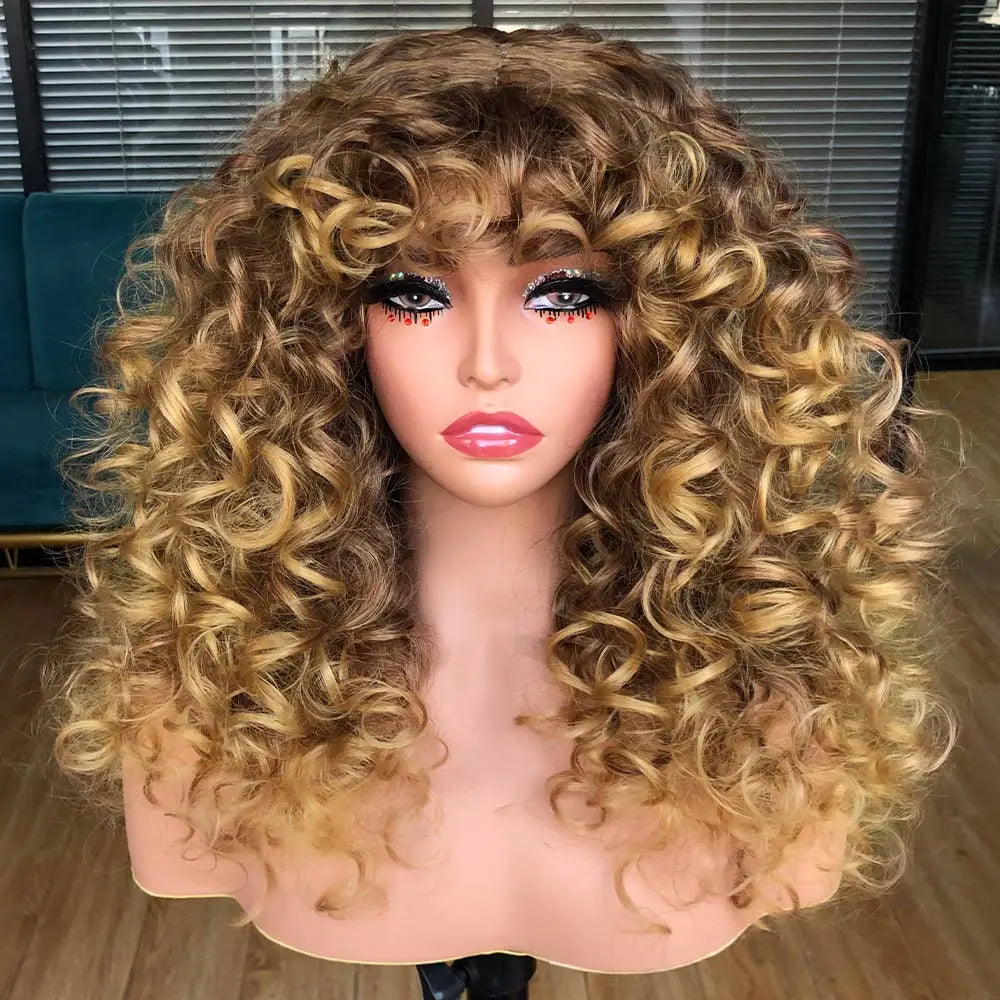 Curly Synthetic Wig with Bangs - Various Color Available