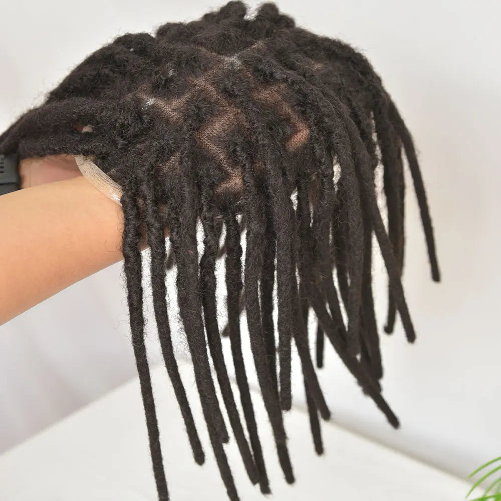 Full French Lace Base Afro Dreadlock 12Inch Toupee Human Hair System Hair Prosthesis