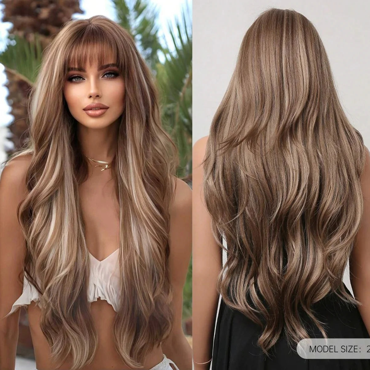 Long Curly Wavy Heat Resistant Synthetic Wigs With Bangs - Various Colors Available