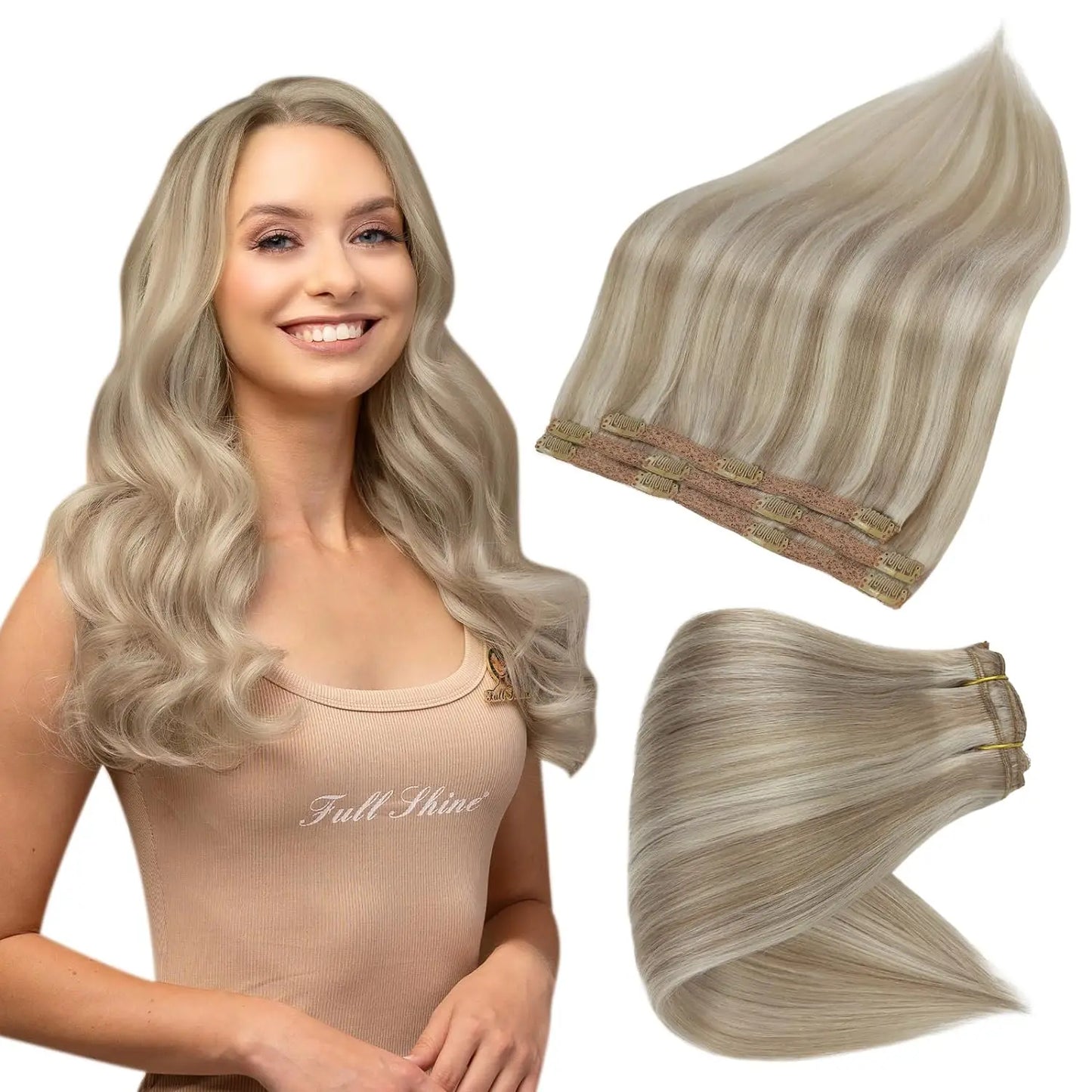 Full Shine Straight Human Hair 3pc Clip in Hair Extensions  - Various Colors Available