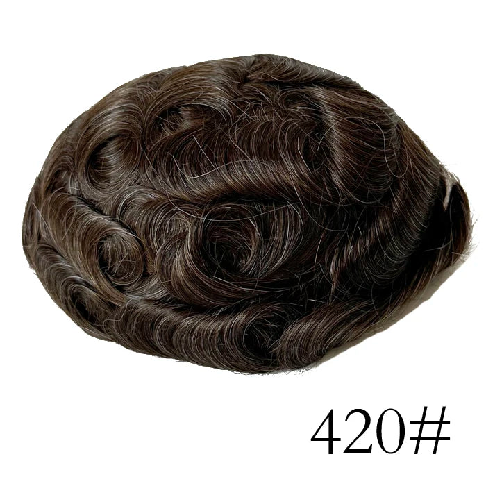0.08mm Thickness PU Poly Base Double Knotted Toupee Human Hair - Capillary Prothesis
