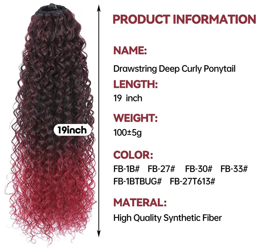 Long Synthetic Deep Wave Wrap Drawstring Ponytails - Various Options Available
