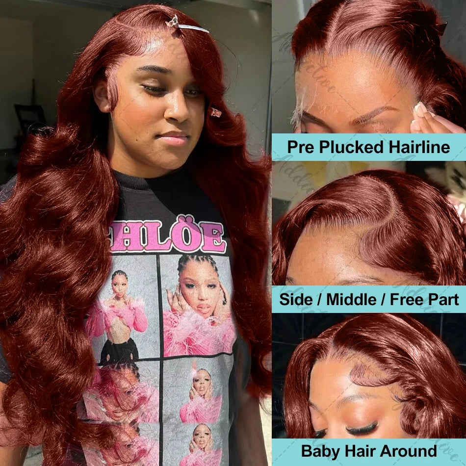 Reddish Brown Body Wave - Pre Plucked HD Frontal Lace Human Hair Wig