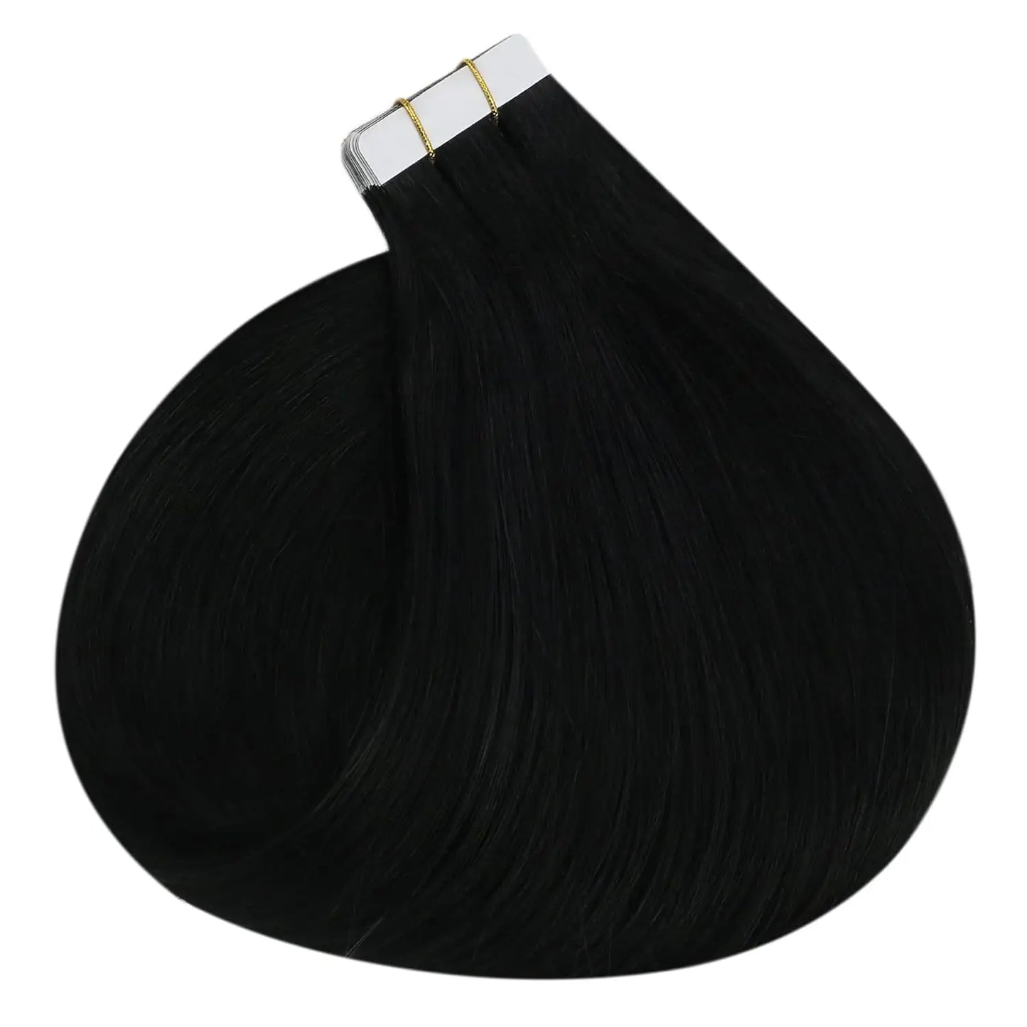 Jet Black Straight Human Hair Tape - In Extensions - Seamless Invisible