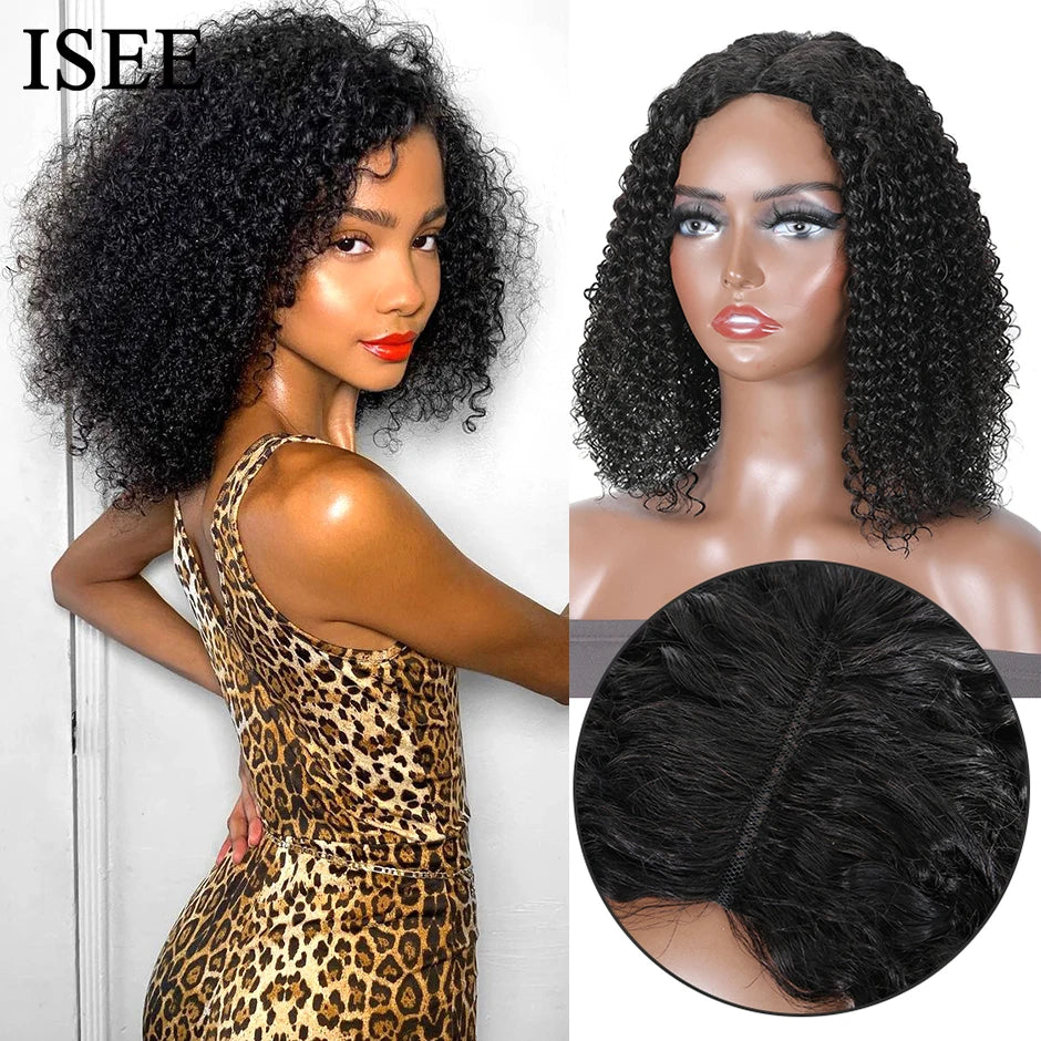 Curly Bob V Part Human Hair Wig