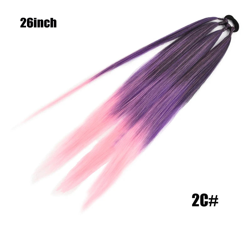 26/34inch Synthetic Long Straight Wrap Around Chignon Ponytail With Rubber Band