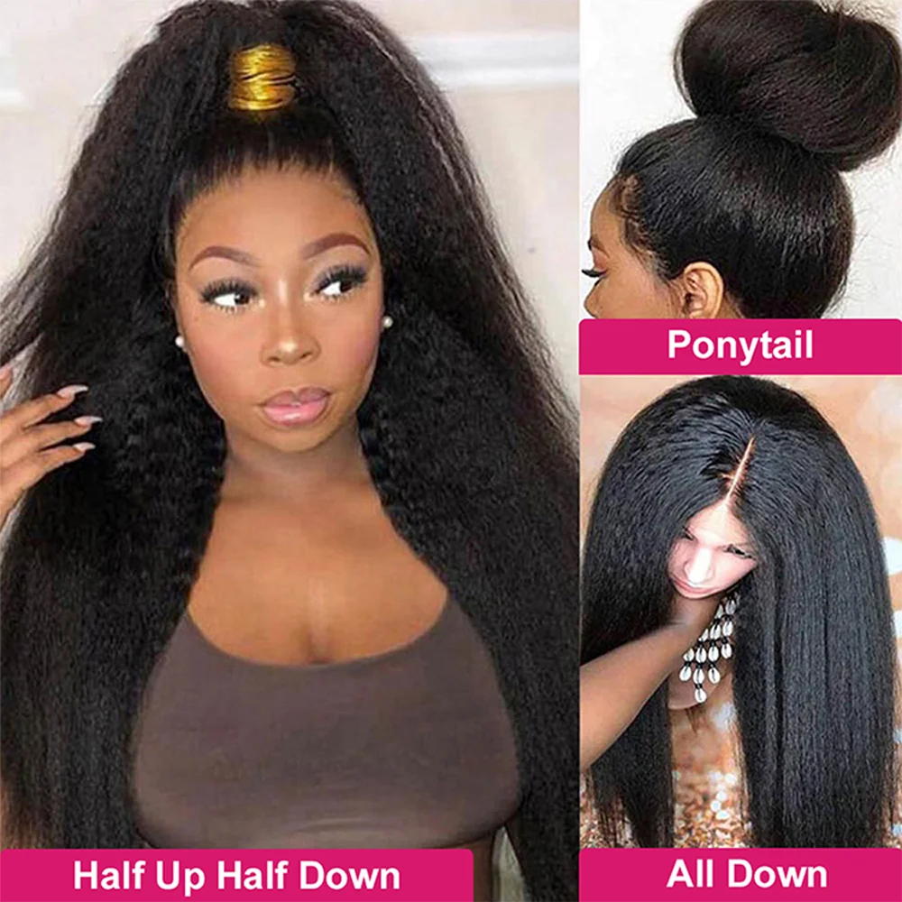 Kinky Yaki Straight Lace Front Human Hair Glueless Wig