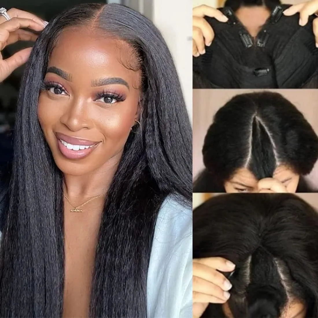 Kinky Straight V Part Human Hair Wig