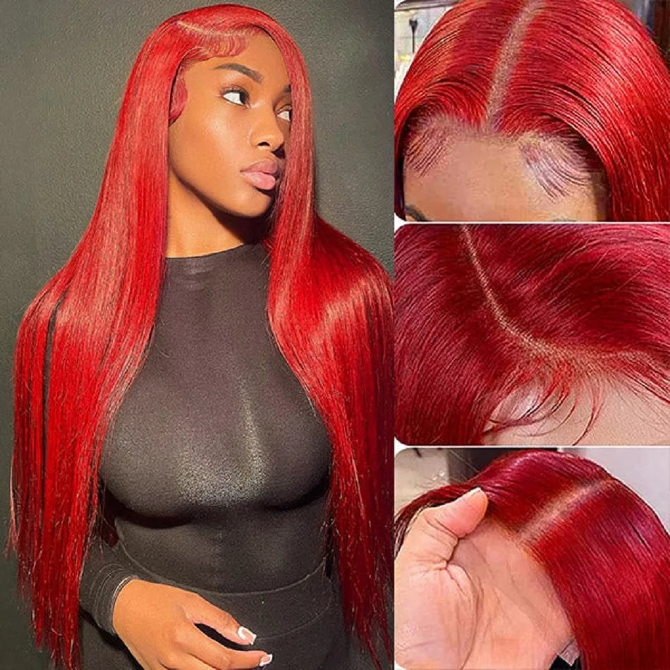 Hot Red Bone Brazilian Straight - Pre Plucked Lace Human Hair Wig