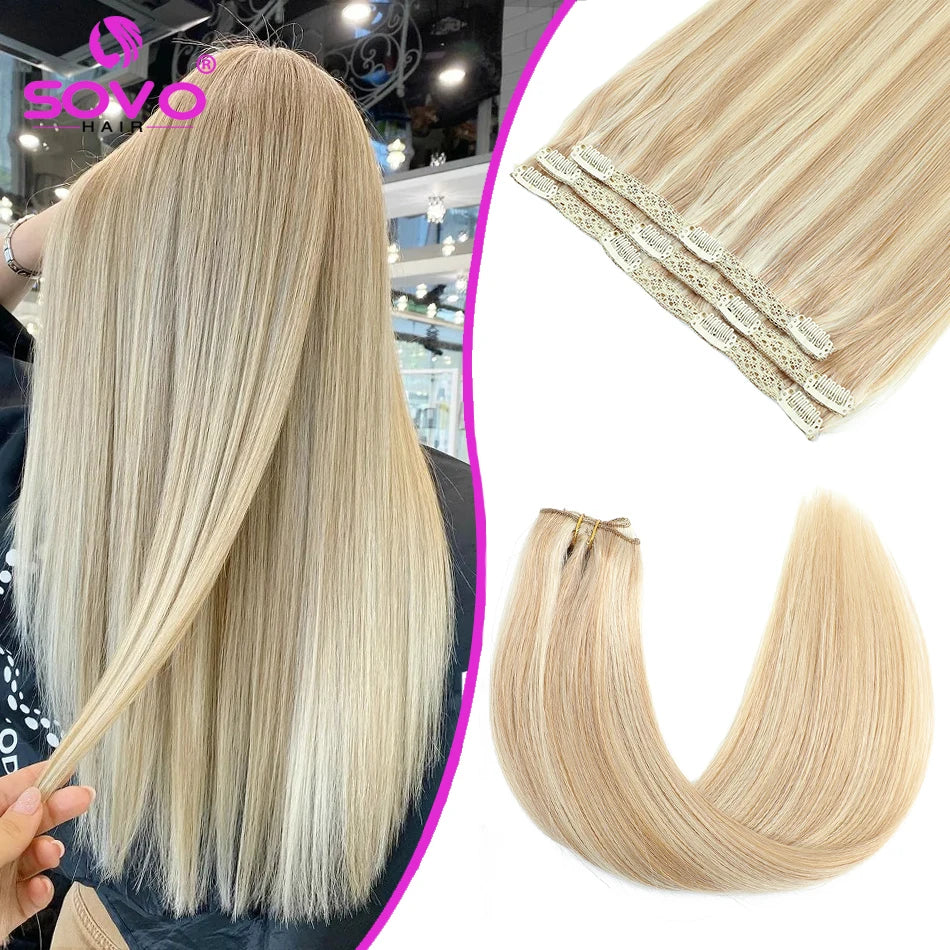 3 Pieces Bone Straight Human Hair Clip Ins