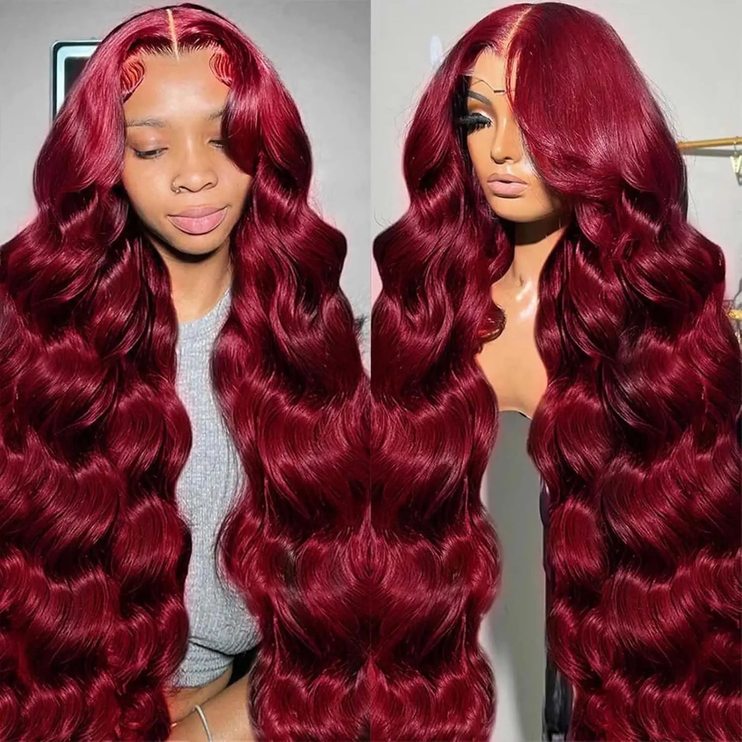 Burgundy Body Wave - HD Transparent Lace Front Human Hair Wig