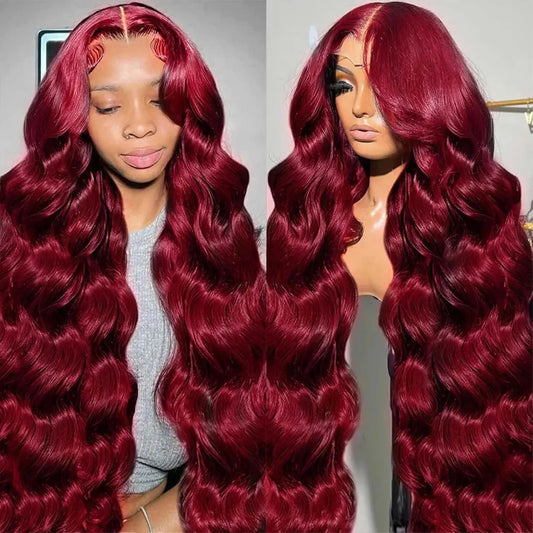 Burgundy Body Wave - HD Transparent Lace Front Human Hair Wig