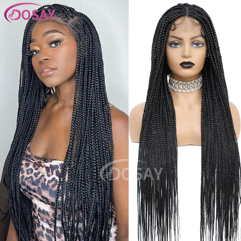 36" Synthetic Lace Front Knotless Box Braided Synthetic Wigs