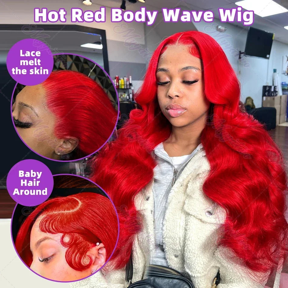 Red Body Wave HD Lace Frontal Human Hair Wig