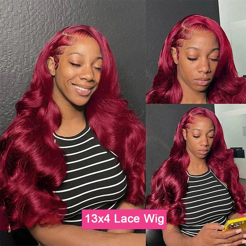 Burgundy Body Wave Human Hair HD Lace Frontal Wig