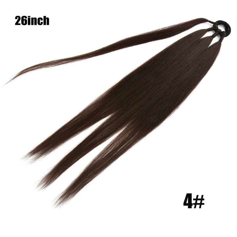 26/34inch Synthetic Long Straight Wrap Around Chignon Ponytail With Rubber Band