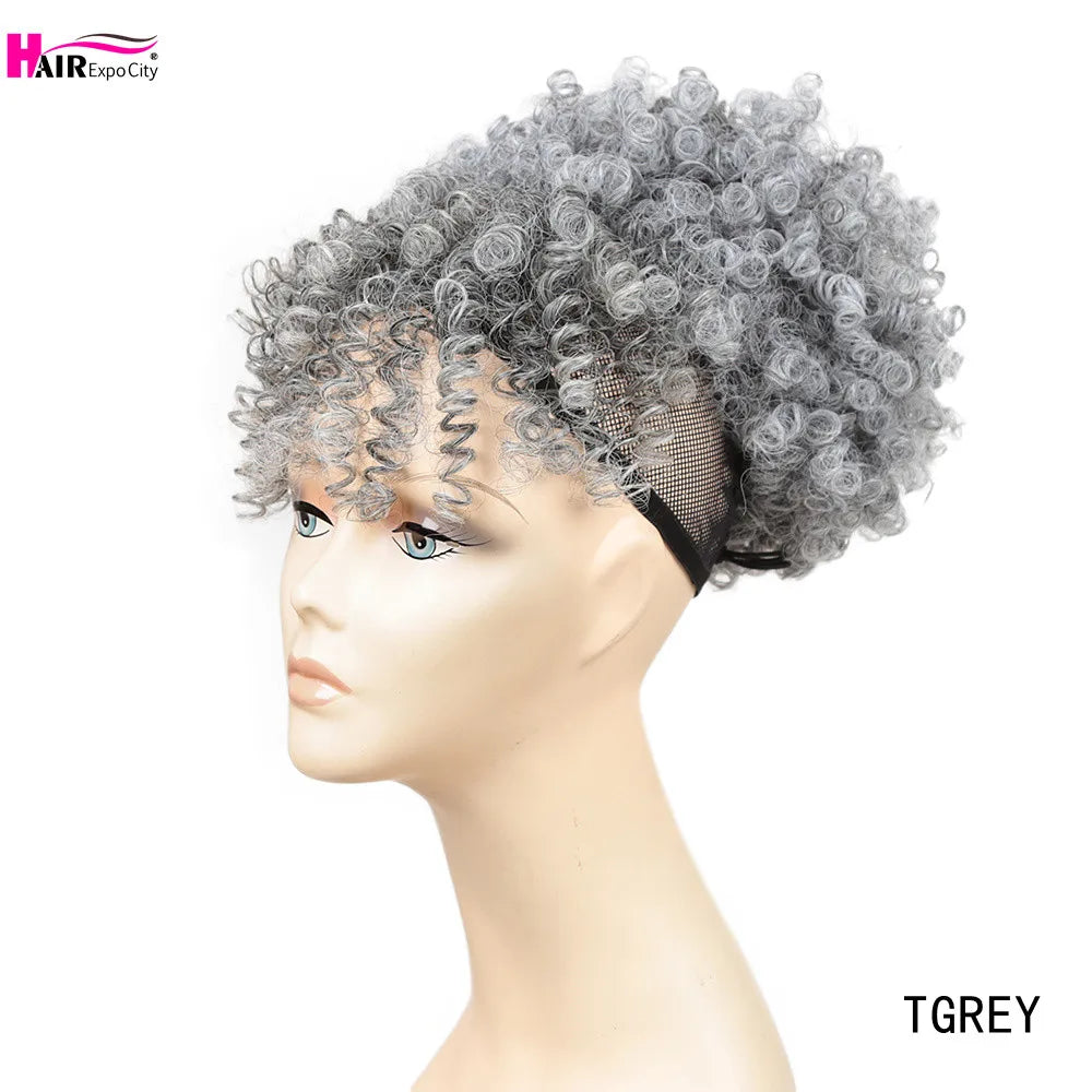Short Kinky Curly Synthetic Ponytails With Bangs - Various Options Available