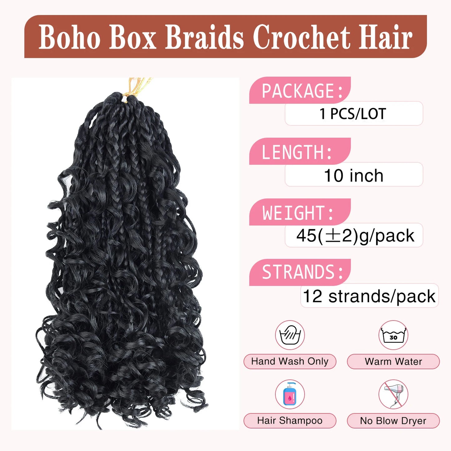 10 Inch Bob Goddess Box Braids Crochet Synthetic Hair 1Pcs/Lot