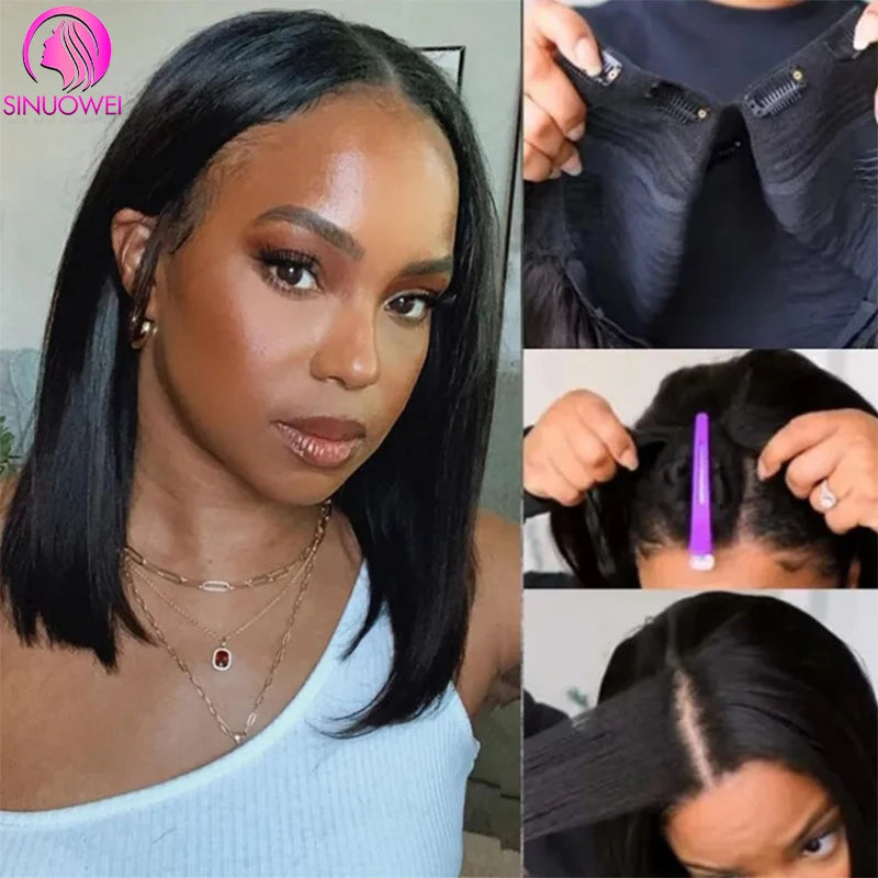 Straight Short U & V Part Bob Human Hair Wigs