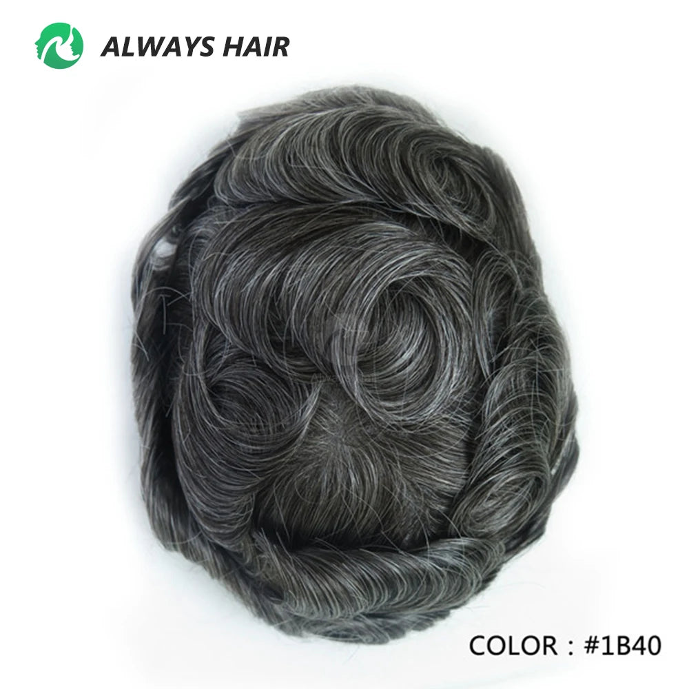 0.12-0.14mm PU Toupee Human Hair Men's Capillary Prothesis 130% Density - Various Colors Available