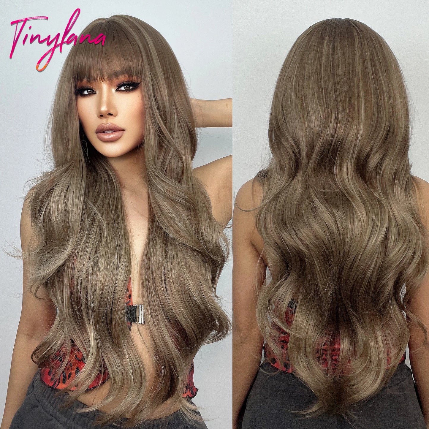 Long Curly Wavy Synthetic Wigs with Bangs