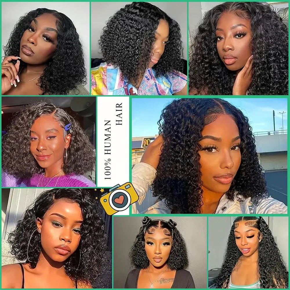 Kinky Curly Bob - Glueless Pre-plucked Lace Human Hair Ready To Go Wig