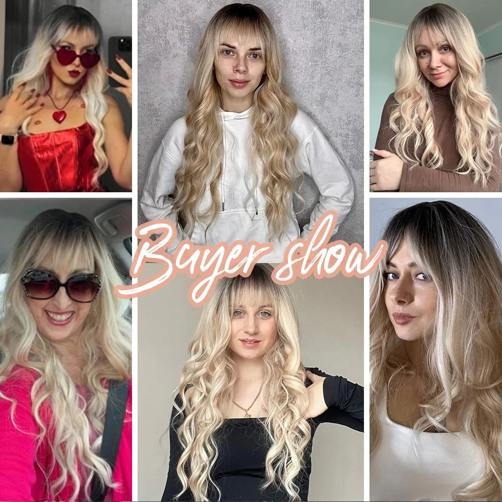 Wavy Synthetic Wig with Bangs - Various Colors Available
