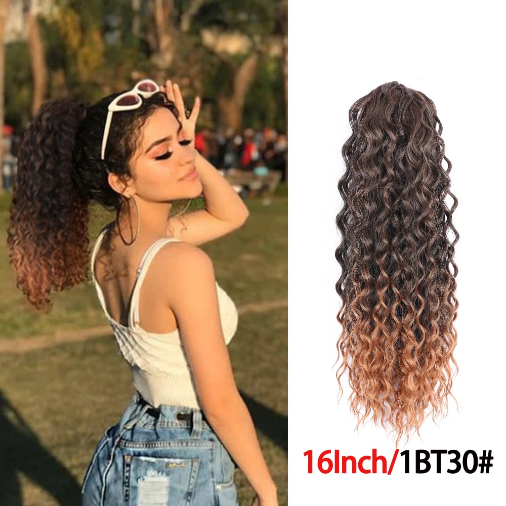 Long Synthetic Deep Wave Wrap Drawstring Ponytails - Various Options Available