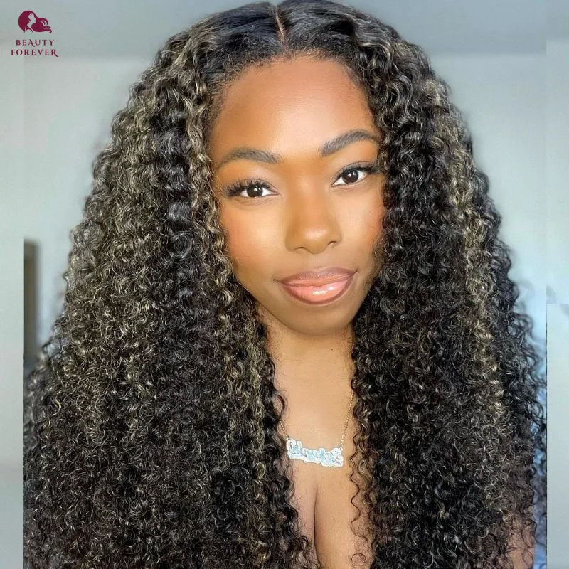 Bye Bye Knots Curly Lace Front Glueless Ready to Wear - Highlights Color Human Hair Wig