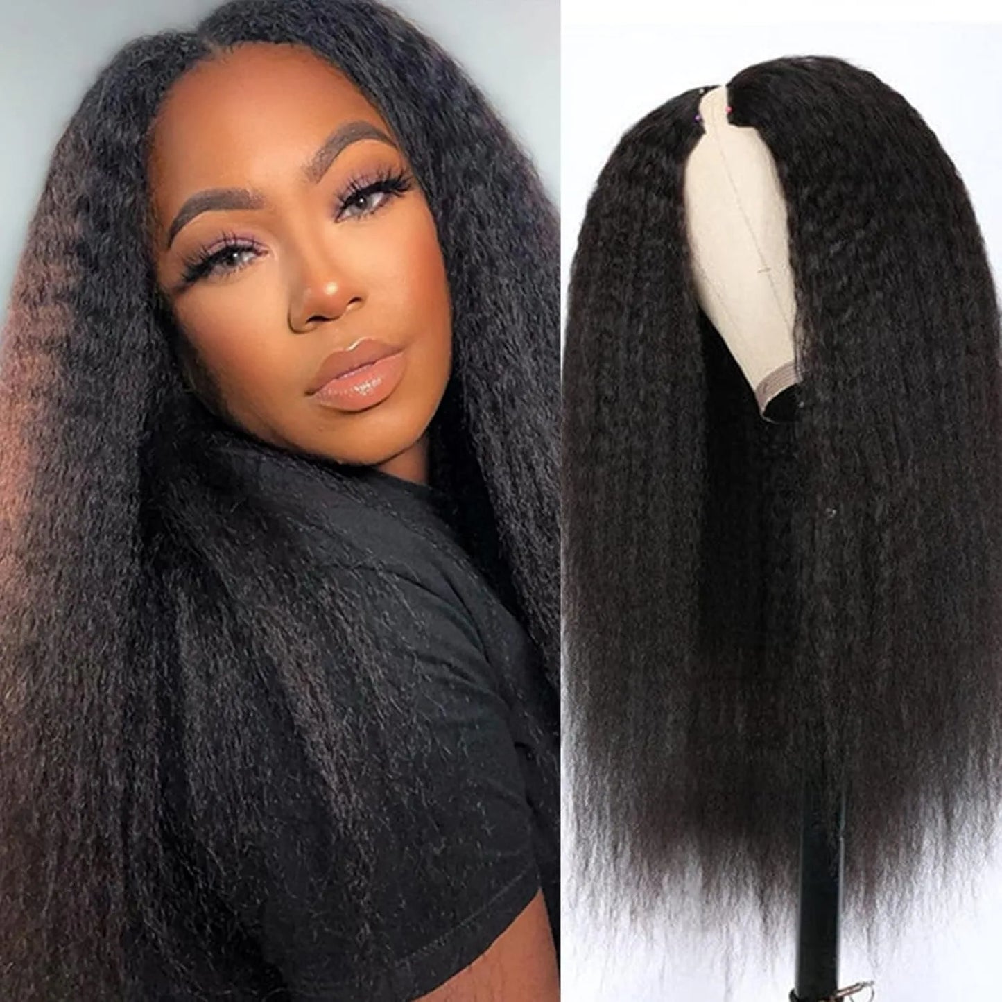 Kinky Straight V Part Human Hair Wig