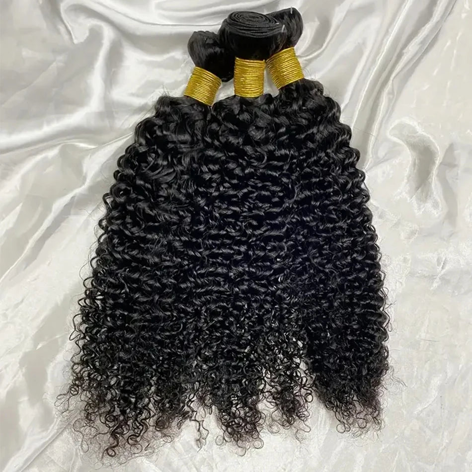 Mongolian Kinky Curly Raw Remy Human Hair Weave Bundles