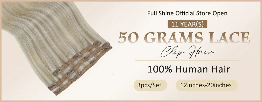 Full Shine Straight Human Hair 3pc Clip in Hair Extensions  - Various Colors Available