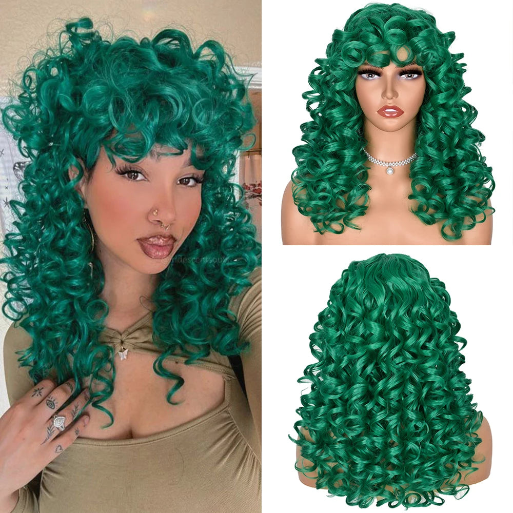 Curly Synthetic Wig with Bangs - Various Color Available